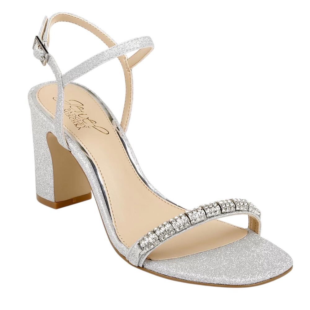 Badgley Mischka Womens Charlee Embellished Evening Sandals Silver Glitter Size 8